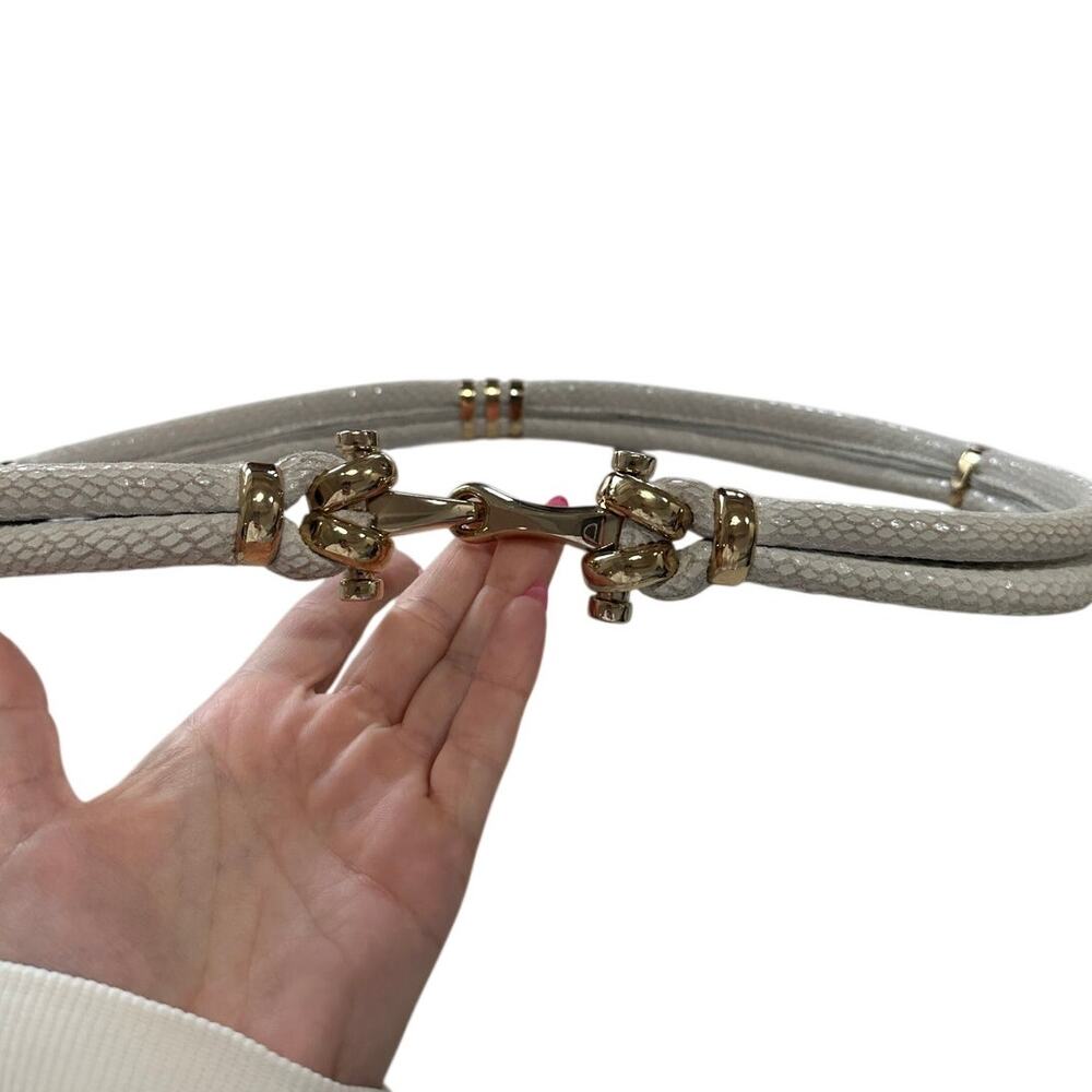 J. McLaughlin Women's Cream Faux Snakeskin Double Cord Waist Belt Hook Buckle - Picture 6 of 6